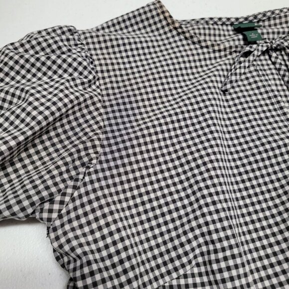 Wild Fable Tie Front Top Blouse Black White Checkered Womens Small Cropped - Picture 7 of 9